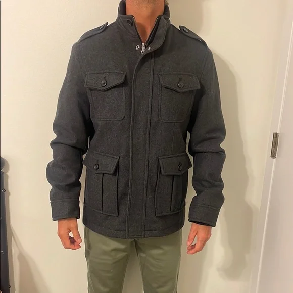 Gray Military Field Jacket with Structured Fit - Picture 1 of 6